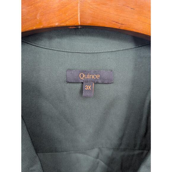 Forest Green Quince Stretch Silk Blouse Sz 3X Long Sleeve Old Money Holiday - Picture 4 of 6